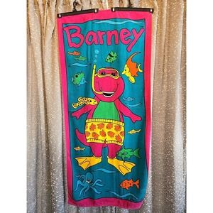 Vintage 1992 Barney Snorkel Swimming Beach Towel Vibrant Fish Ocean Lyons Group